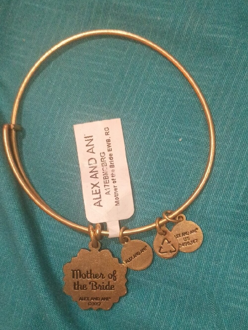 NWT Alex and Ani Gold Tone 'Mother Of The Bride' Floral Charm Bangle - Picture 5 of 5